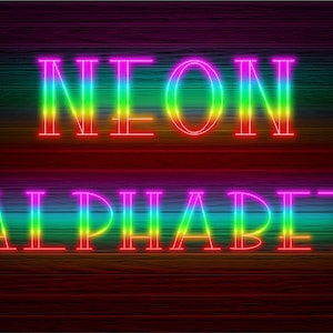Neon Glow-Effekt Alphabet PNG Clip Art Buchstaben Schriftart Sofortiger Download Dateien Multicolor Halo-Licht, Neon Multicolor 3N
