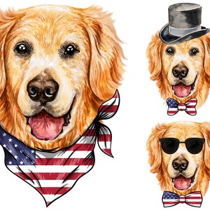 PNG Golden Retriever, Bandana, Papillon, Fiocco per capelli, Corona, Cappello a cilindro, Occhiali da sole, Pacchetto, Cane, 4 luglio, Giorno dell'Indipendenza, Sublimazione