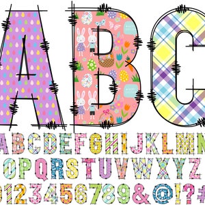 Easter Alphabet PNG, Alphabet Clip Art, PNG, Doodle Easter, Doodle Letters PNG, Easter Letters, Sublimation, Easter Eggs, Easter Bunny 65C