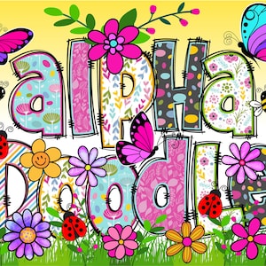 BUNDLE Spring Floral Alphabet PNG, Doodle Alpha, Doodle Flowers, Doodle Letters PNG, Spring Letters, Clipart, Sublimation, Alpha Pack 5AP