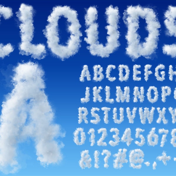 Wolken PNG Buchstaben, transparenter Hintergrund, Wolken Alphabet Clip Art, PNG, Wolken Buchstaben, Wolkenbuchstaben, Himmelbuchstaben, Wolken 22AT