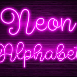 Neon Glow-Effekt Alphabet PNG Clip Art Buchstaben Drehbuch Schriftart Sofortiger Download Dateien Magenta Lila, Neon Magenta 1N