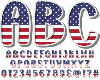 Independence Day Letters PNG, Alpha Pack, 4th of July Letters, Patriotic Alphabet, US Flag Letter, Sublimation, Alpha Doodle 9BY