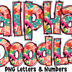 Blumen Buchstaben & Zahlen PNG, Alpha Doodle, PNG Buchstaben, Blumen Gekritzel, Doodle Buchstaben PNG, Frühlingsbuchstaben, Sublimation, Alpha Pack 1AP