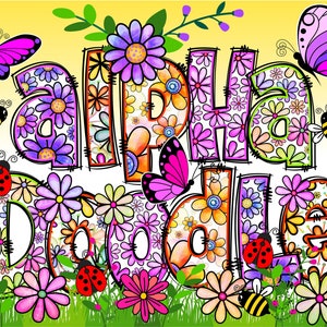 BUNDLE Spring Floral Alphabet PNG, Doodle Alpha, Doodle Flowers, Doodle Letters PNG, Spring Letters, Clipart, Sublimation, Alpha Pack 4AP