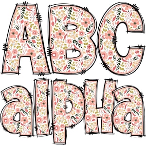 Frühlingsblumen Alphabet PNG, Doodle Alpha, Gekritzelblumen, Gekritzel Buchstaben PNG, Alpha Buchstaben, Frühling, Sublimation, Alpha Doodle Alphabet 98AP
