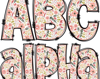 Spring Floral Alphabet PNG, Doodle Alpha, Doodle Flowers, Doodle Letters PNG, Alpha Letters, Spring, Sublimation, Alpha Doodle Alphabet 98AP