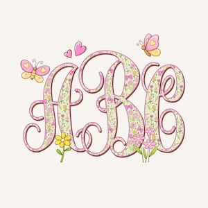 Vårmonogram PNG, Sammankopplande, Manus, Kokett Preppy, Blomma, Sommarblommönster 4BSM