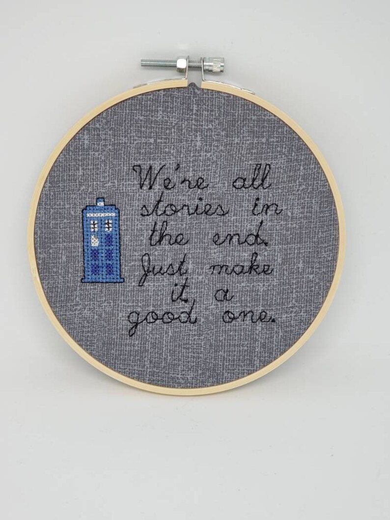 Geeky Embroidery Hoop Art Grey texture print