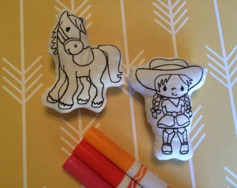 Cowgirl and Horse Embroidered Doodler Set