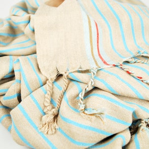 Beige and Blue Striped Turkish Towel, Soft and Absorbent Throw, Eco Friendly Baby Shower Favor