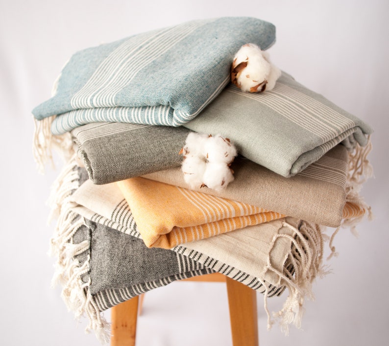 Lightweight Turkish Towel - Bath Hand Towel - Stone and Mint Color