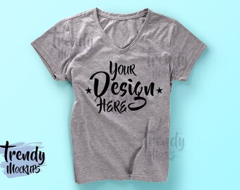 Download Free Gray Woman TShirt Mockup, Blue artic background TShirt Design, Styled Photo, Digital Background, MockUp, Grey TShirt PSD Template