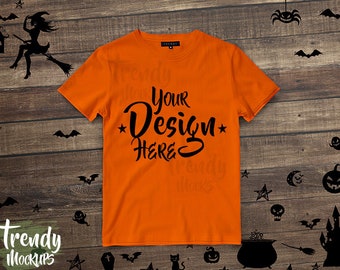 Download Halloween Tshirt Mockup Orange Unisex Tshirt Mockup Wood Background Tshirt Mockup Halloween Mockup Fall Mockup Tshirt Design Exclusive Psd Mockups Free