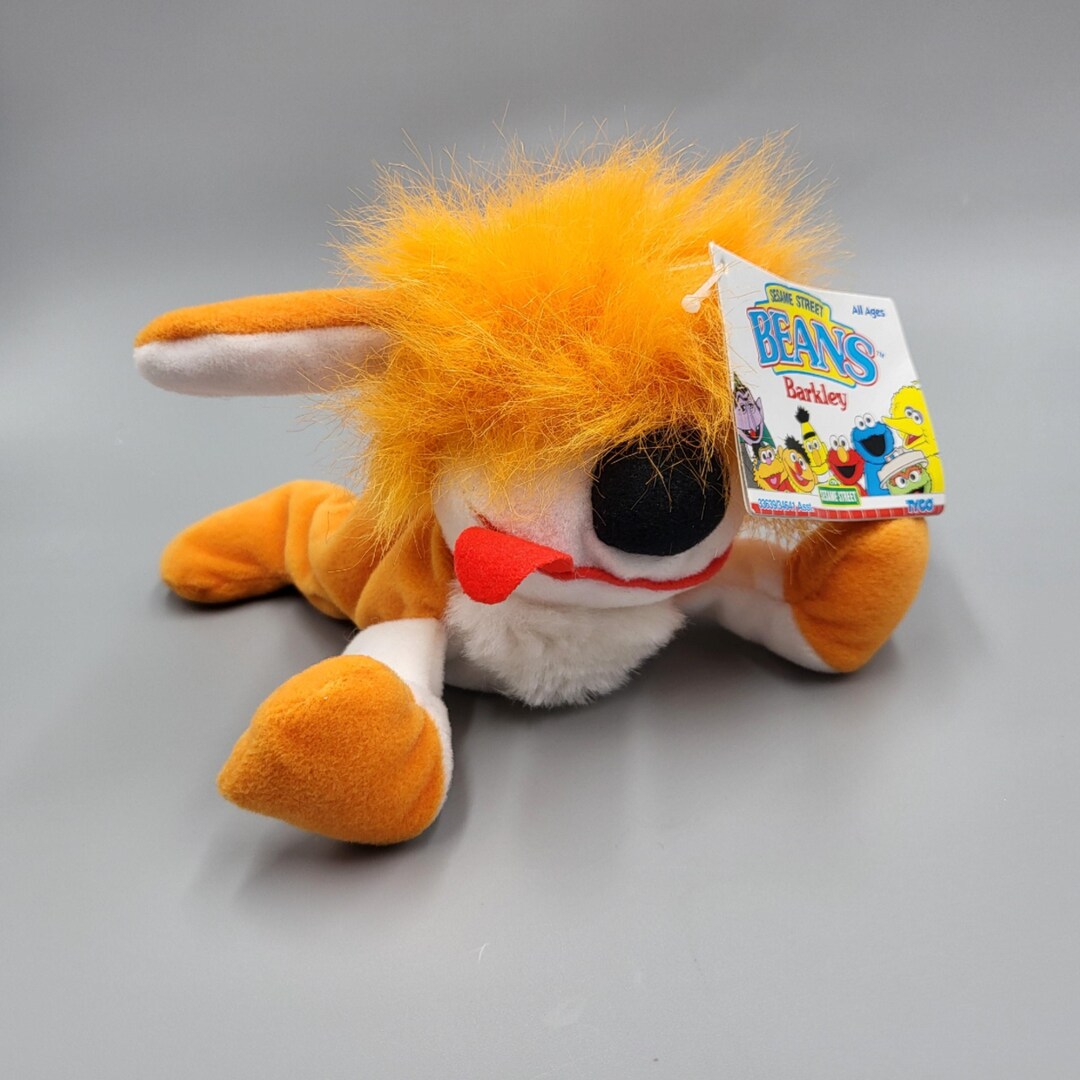 Barkley Bean Bag Plush Doll Sesame Street Orange Dog Tyco 8 Inch Tongue ...