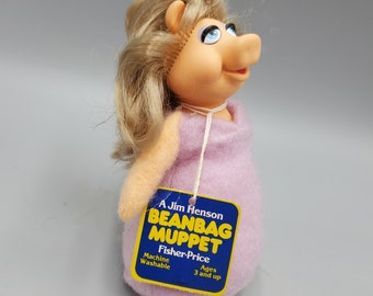 Miss Piggy Beanbag Doll Fisher Price 867 Muppets Rooted Hair Rubber Face 7 inch