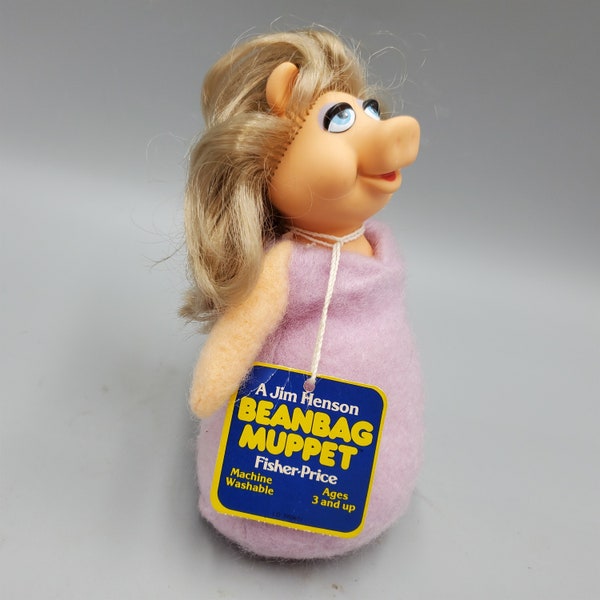 Miss Piggy Beanbag Doll Fisher Price 867 Muppets Rooted Hair Rubber Face 7 inch