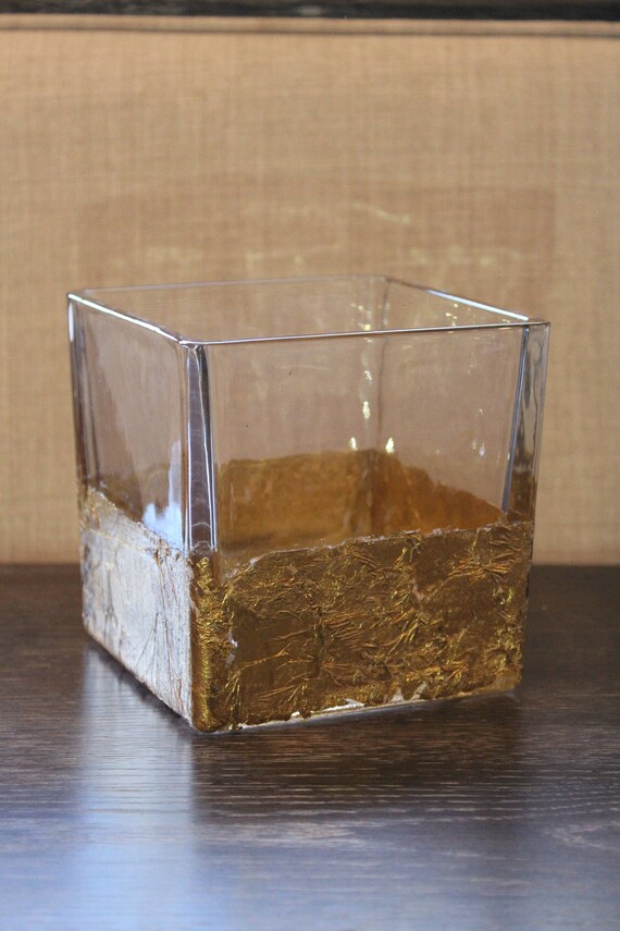 Gold Leaf Vase Large Square Cube Vase Etsy