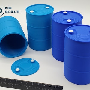 Bidón de agua de plástico a escala 1:10 de 55 galones, contenedor en miniatura, accesorio para diorama de garaje RC impreso en 3D