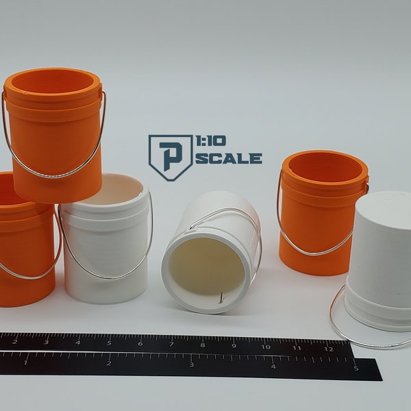 1:10 Scale 5 Gal. Bucket - 6 Pack  - Multiple Color Options 3D Printed Miniature Accessory