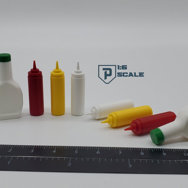 1:6 Scale Condiment Bottles 3D Printed Miniature Prop Action Figure Doll Accessory