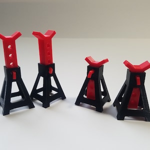 1:10 Scale Jack Stands &quot;3 Ton&quot; - 4 Pack - Adjustable - Scale RC Accessories - Multiple Color Choices 3D Printed Miniature