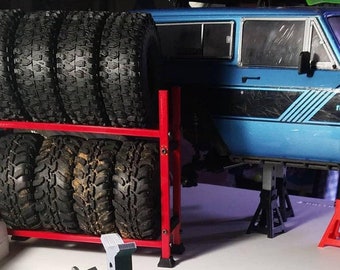 1:10 Scale RC Tire Rack - Crawler Wheel and Rim Storage - Multiple Color Options 3D Printed Miniature Accessory