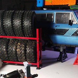 1:10 Scale RC Tire Rack - Crawler Wheel and Rim Storage - Multiple Color Options 3D Printed Miniature Accessory