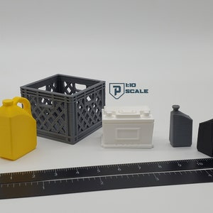 1:10 Scale Milk Crate Combo - Coolant Oil and Battery Pack - Mini Maintenance Pack  - Multiple Colors 3D Printed Miniature Accessory