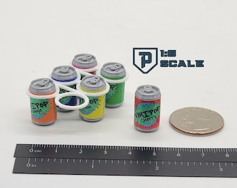 1:6 Scale Soda Pop Drink Cans with Labels 12oz Style NMIPop 3D Printed Miniature Prop Action Figure Doll Accessory Party Pop Cans