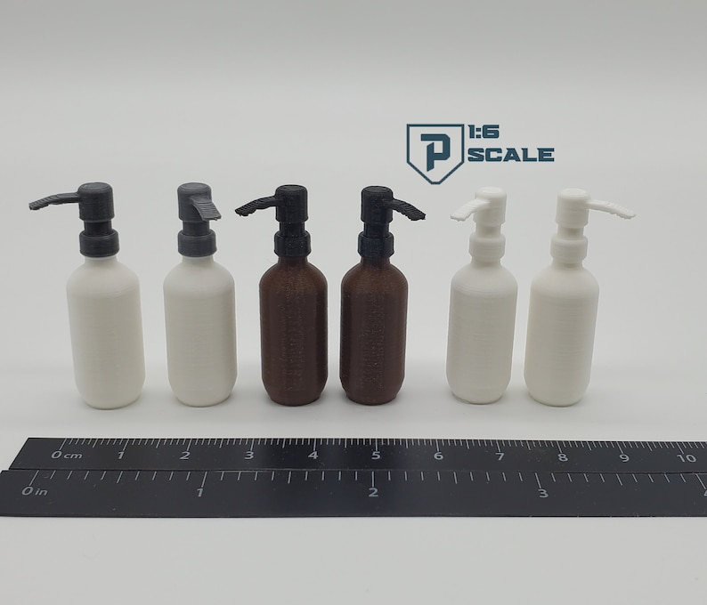 1:6 Scale Soap Dispenser 2 Pack 3D Printed Miniature Prop Action Figure Doll Dollhouse Accessory image 1