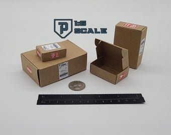 1:6 Scale Shipping Boxes Set with Shipping Labels Tab Locking Style Miniature Accessory Action Figure Doll Prop Playscale