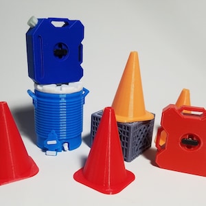 1:10 Scale Pack Milk Crate, Cones, Gas Cans, Watercooler -  3D Printed Miniature RC Accessories
