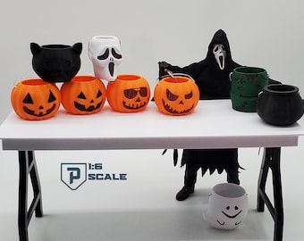 1:6 Scale Halloween Trick or Treat Candy Bucket 3D Printed Miniature for Prop Action Figure Doll Accessory