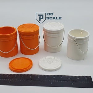 1:10 Scale Bucket with Lids 5 Gallon Replica - 4 Pack  - Multiple Color Options 3D Printed Miniature Accessory
