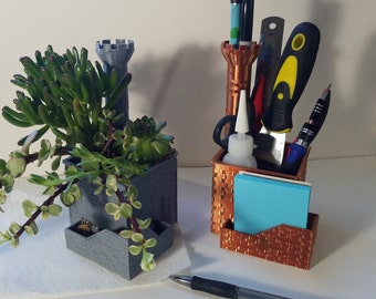 Castle Planter or Pen Holder - Perfect for Succulents - Great Gift for Offices, Cubicles and Bedrooms - 3D printed - Lightweight