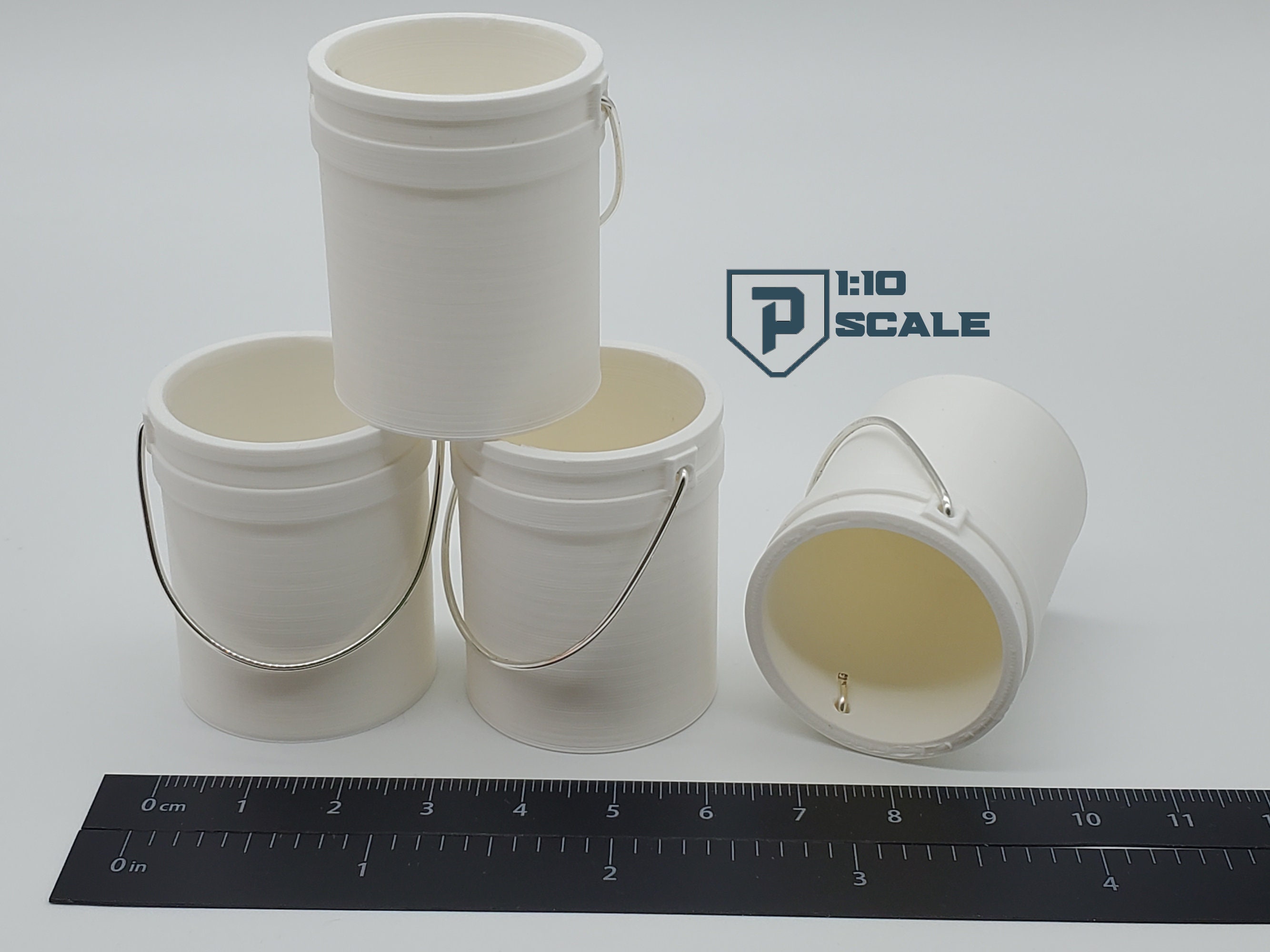thumbnail image 2 of Four (4) Miniature 5-Gallon Buckets For 1/10 & 1/14 RC Scale Models - USA Handmade Crafted Diorama Accessories 2 of 6