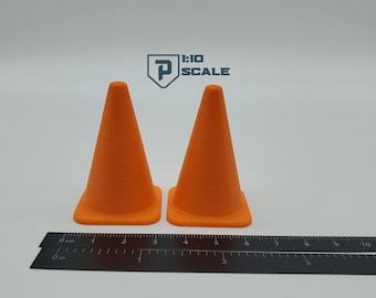 Set van 2 verkeerskegels 1:10 - RC-accessoire - Garage Diorama - 3D-geprinte miniatuur in meerdere kleuropties