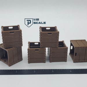 1:12 Scale Small &quot;Wooden&quot; Crate 3 Piece Miniature Prop Diorama Action Figure Doll House Accessory