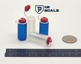 1:6 Scale Water Bottle 2 Pack Wide Mouth for Miniatures - 3D Printed Miniature Prop Action Figure Doll Accessory