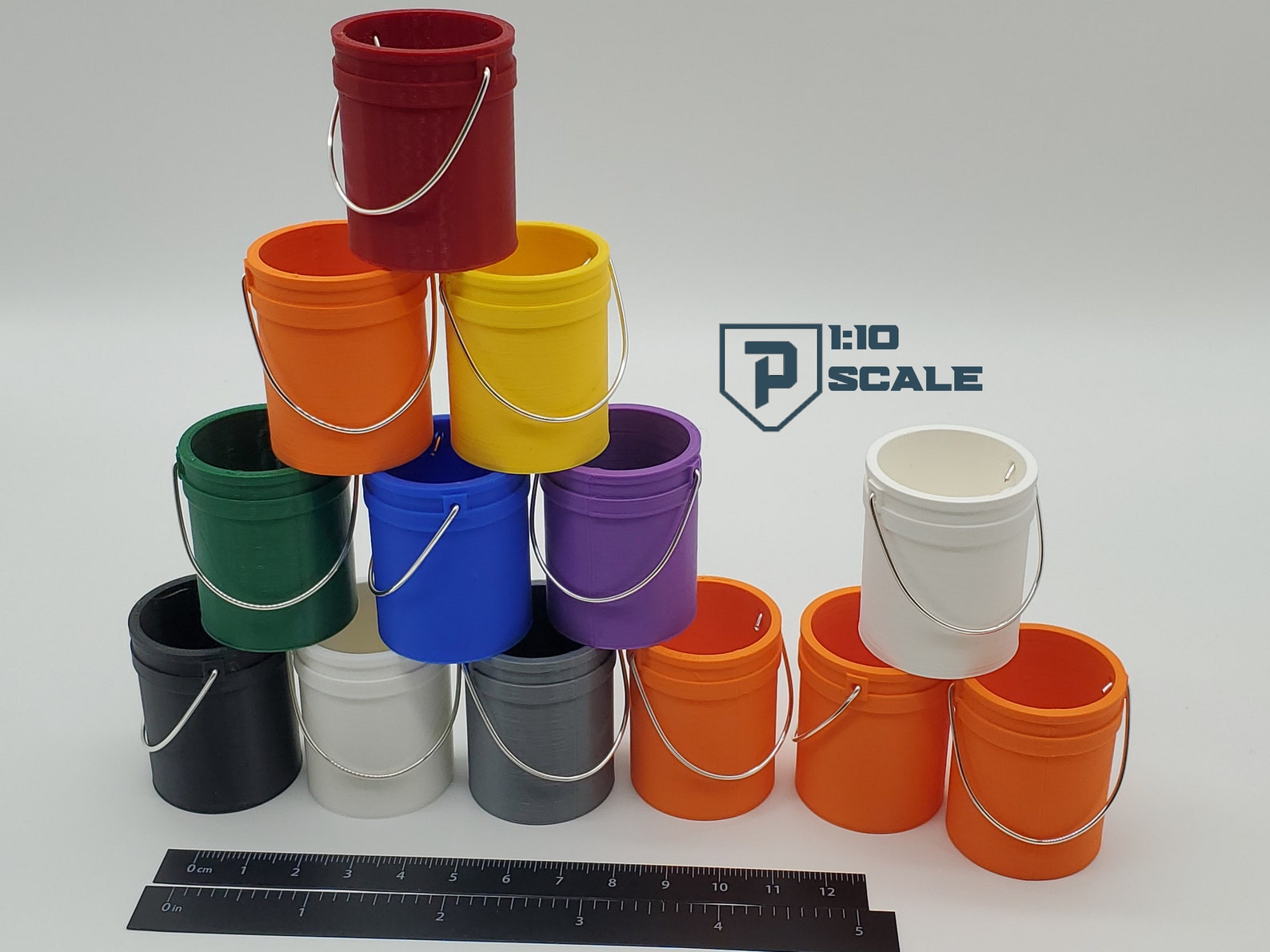 1:10 Scale Bucket With Lids 5 Gallon Replica - 4 Pack - Multiple Color ...