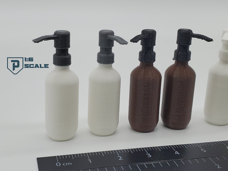 1:6 Scale Soap Dispenser 2 Pack 3D Printed Miniature Prop Action Figure Doll Dollhouse Accessory image 2