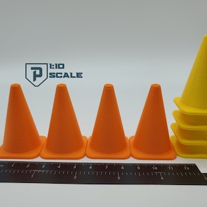 1:10 Scale Traffic Cones 4 Pack - Multiple Color Options 3D Printed Miniature Accessory