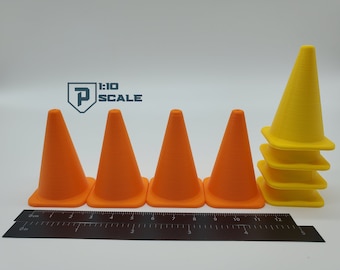 Set van 4 verkeerskegels op schaal 1:10: 3D-geprint miniatuuraccessoire in meerdere kleuren