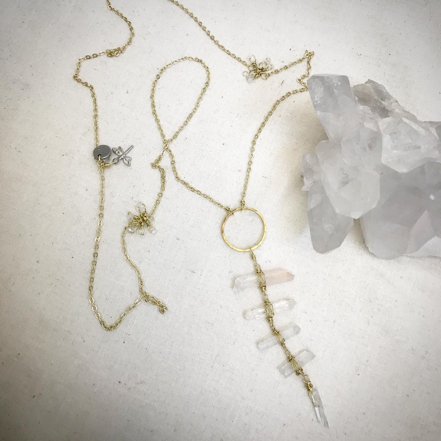 関送込 ILLUSORY Volcanic Shard Loops Necklace Wirewrapped Jewelry, Galaxy Pendant, Smoky Quartz Cluster