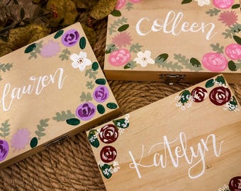 Personalized Jewelry Box | Hand painted Jewelry Box | Wooden Jewelry Box | Bridesmaid Gift