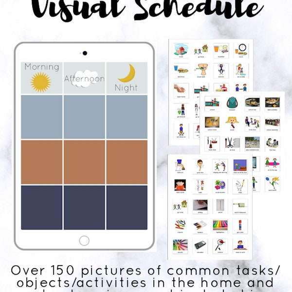 Visual Schedule Printable with PECS Divided by Time of Day (Chore Chart) For Autism, Toddlers, Speech Impairment, Homeschool, etc.