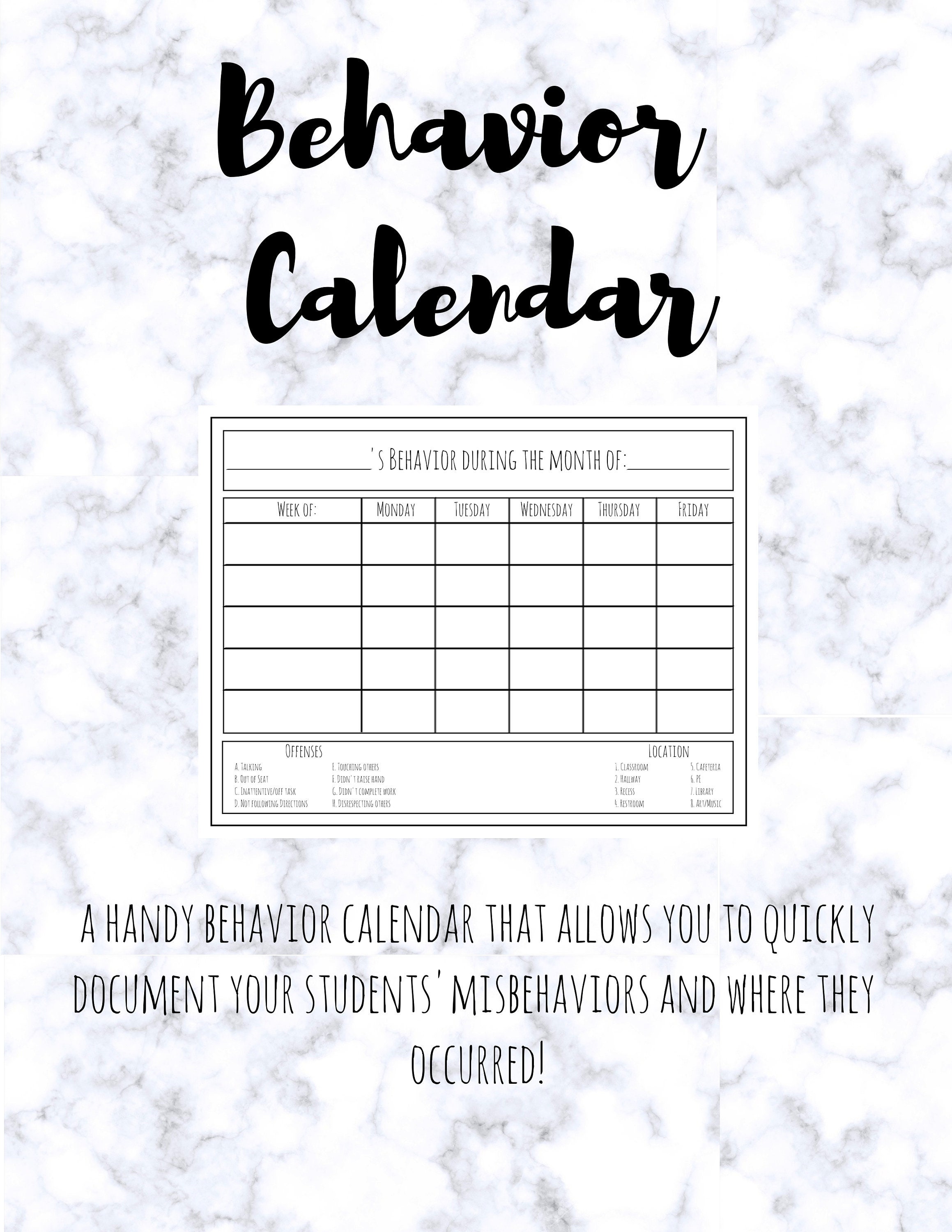 Behavior Calendar PRINTABLE Classroom Behavior Chart for Classroom Management - Etsy Behavior Calendar PRINTABLE Classroom Behavior Chart for Classroom Management - Etsy