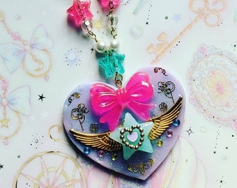 Collana di nastro cuore kawaii Magical Girl, fairykei, decorakei