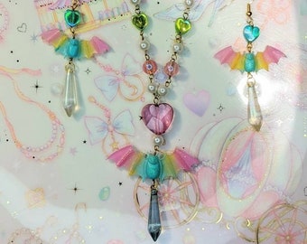 Set di collana e orecchini a forma di pipistrello Pastelgoth, gioielli Fairykei